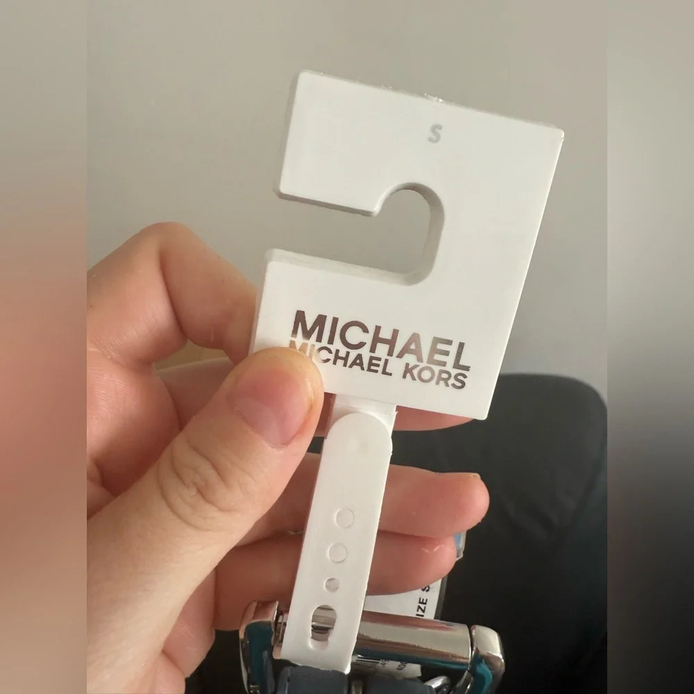 AUTHENTIC MICHAEL KORS LEATHER BELT BLUE W/MK CHARM LOGO BUCKLE SIZE small new - Picture 10 of 11